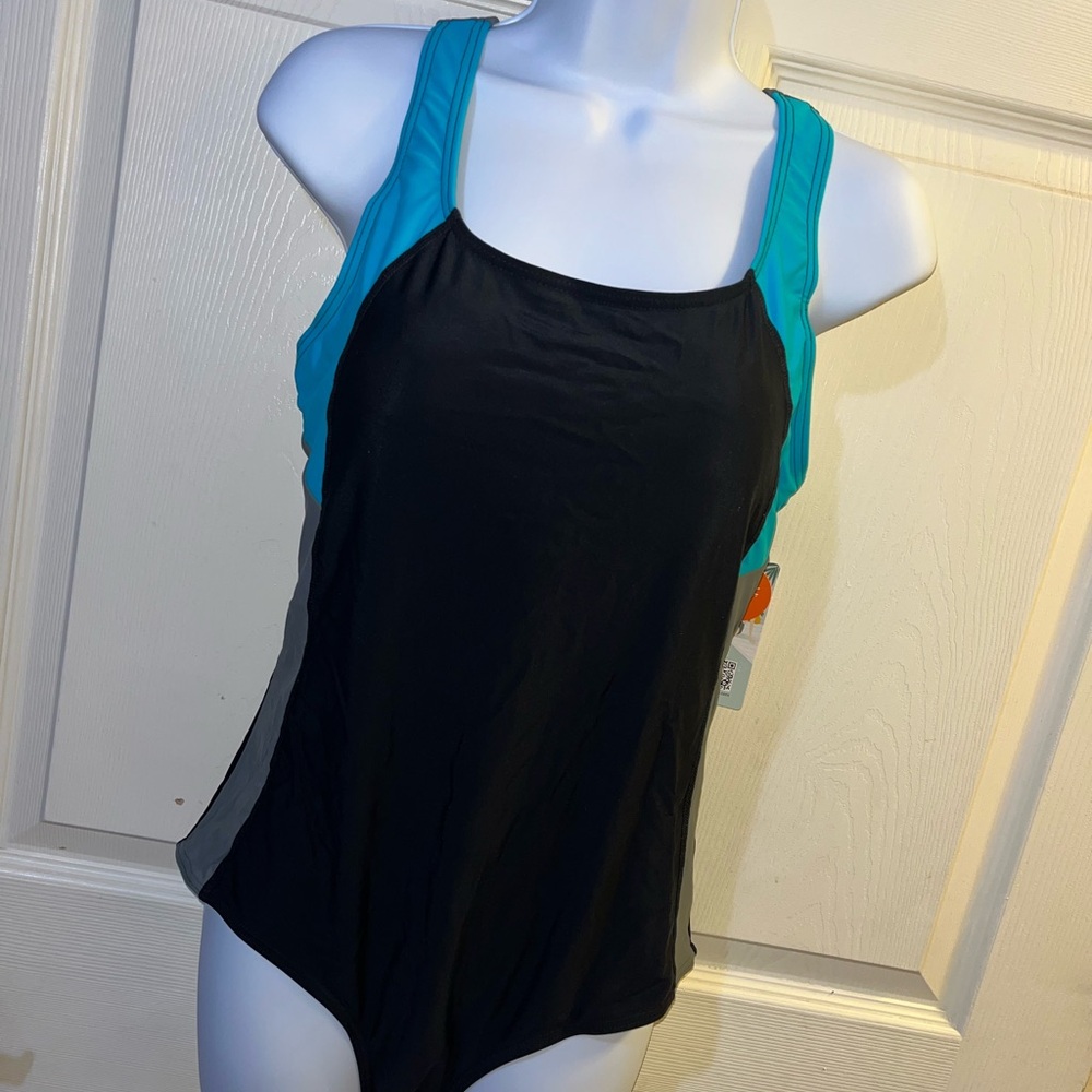 Black and Blue Women's One Piece Swimsuit L